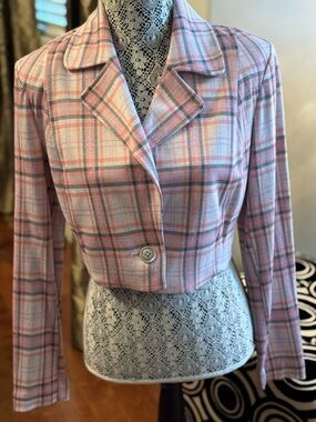 CAbi Pink Plaid Cropped Blazer